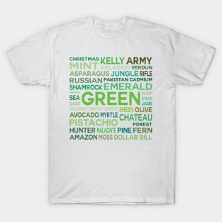 Word Cloud - Shades of Green (White Background) T-Shirt